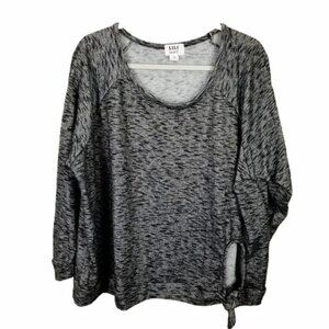 Lili Sport Athleisure Heather Gray Side Tie‎ Knot Blouse Women's 2X Scoop Neck